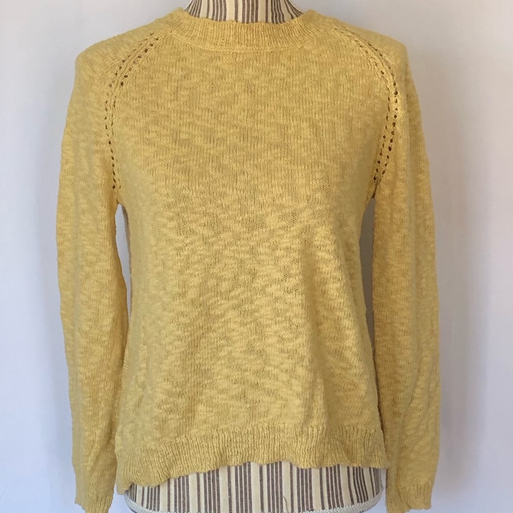 Haiku Yellow Knit Sweater Three Button Open Back - image 1